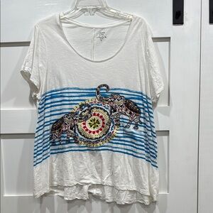 Crown & ivy White and Blue Elephant Print Top